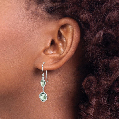 Sterlingsilber Rhodiniert Diamant und Grün Quarz Ohrringe