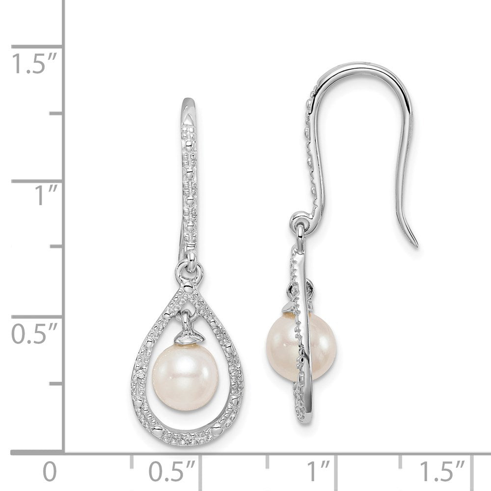 Sterlingsilber Rhodiniert Diamant. und Fw Zuchtperle Hängend Ohr