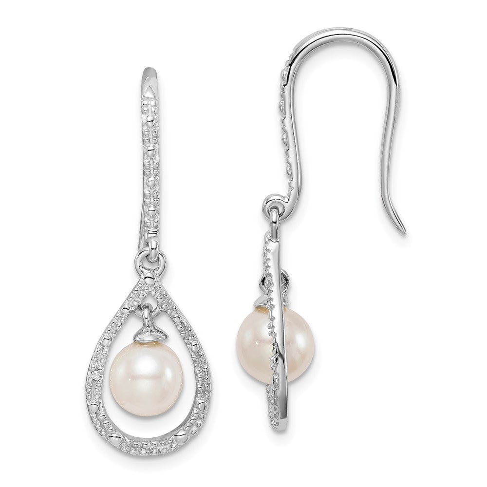 Sterlingsilber Rhodiniert Diamant. und Fw Zuchtperle Hängend Ohr