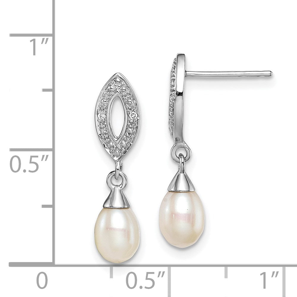 Sterlingsilber Rhodiniert Diamant und Fw Zuchtperle Stecker Ohr