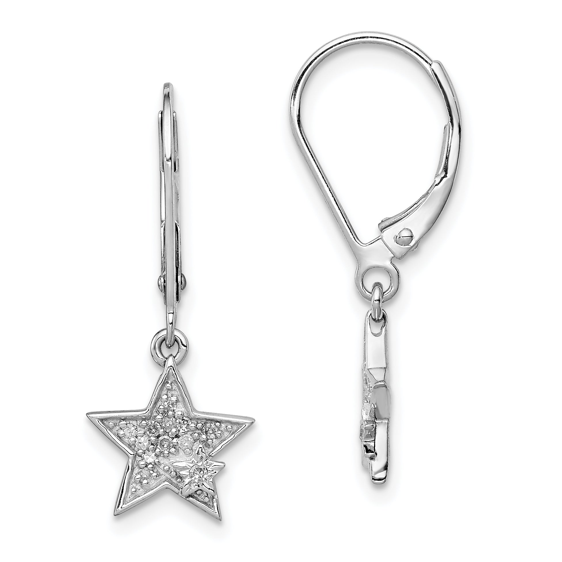 Sterlingsilber Rhodiniert Diamant Stern Ohrhänger mit Brisur