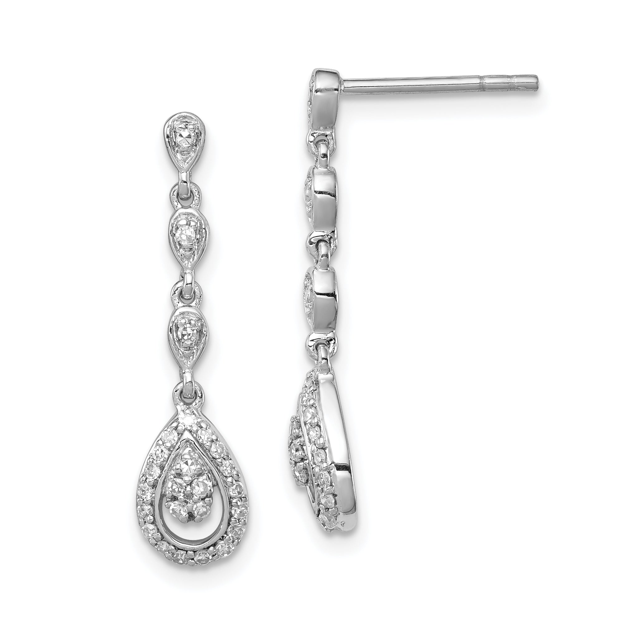 Sterlingsilber Rhodium & Diamant. Tropfen Stecker Ohrhänger