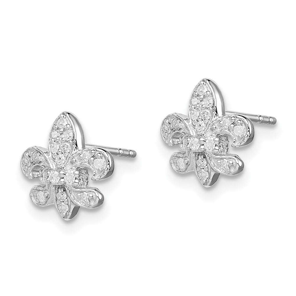 Sterlingsilber Rhodium 0.16ct Diamant. Fleur De Lis Ohrstecker
