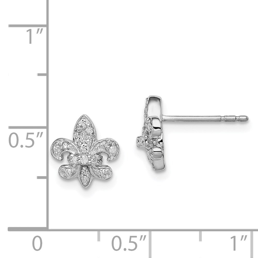 Sterlingsilber Rhodium 0.16ct Diamant. Fleur De Lis Ohrstecker