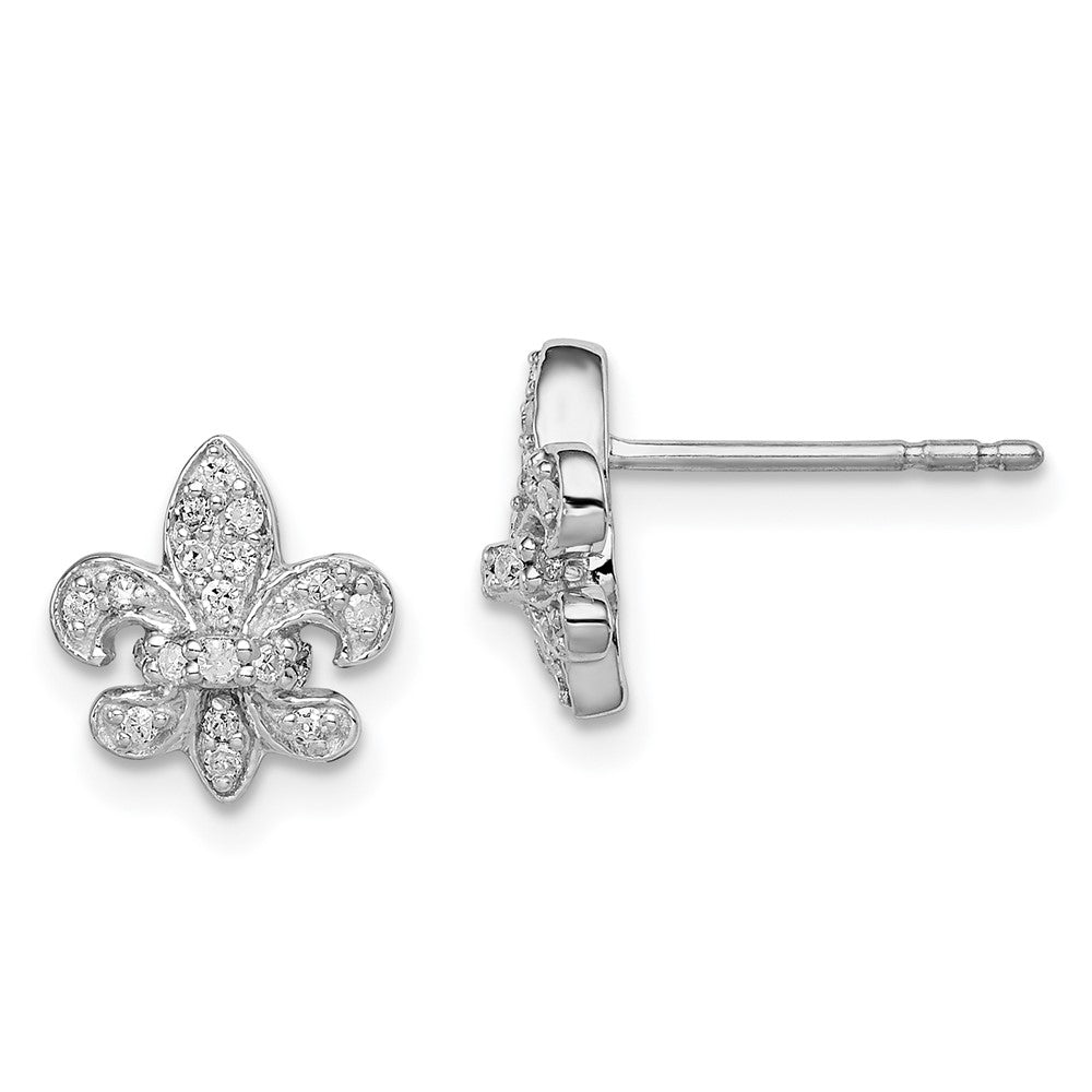 Sterlingsilber Rhodium 0.16ct Diamant. Fleur De Lis Ohrstecker