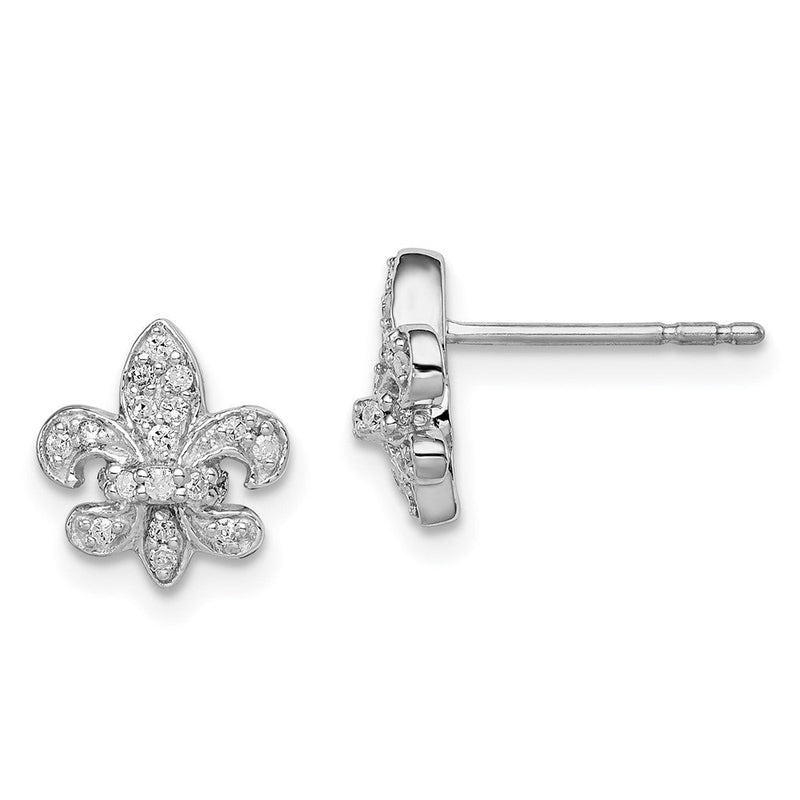 Sterlingsilber Rhodium 0.16ct Diamant. Fleur De Lis Ohrstecker