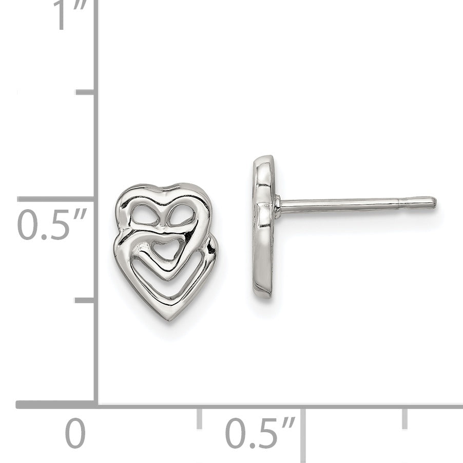 Sterlingsilber Poliert Doppelt Offen Herz Kinder Ohrstecker
