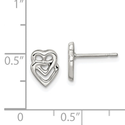 Sterlingsilber Poliert Doppelt Offen Herz Kinder Ohrstecker