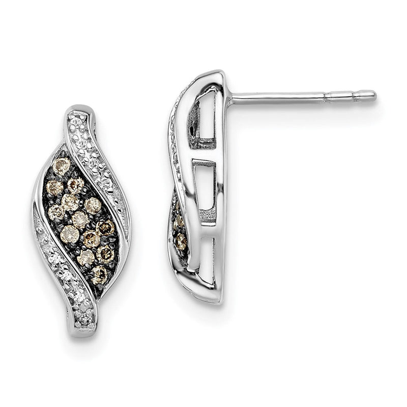 Sterlingsilber Weiß Nacht Rhodiniert Champagne und Diamant Fantasie Marquise Ohrstecker
