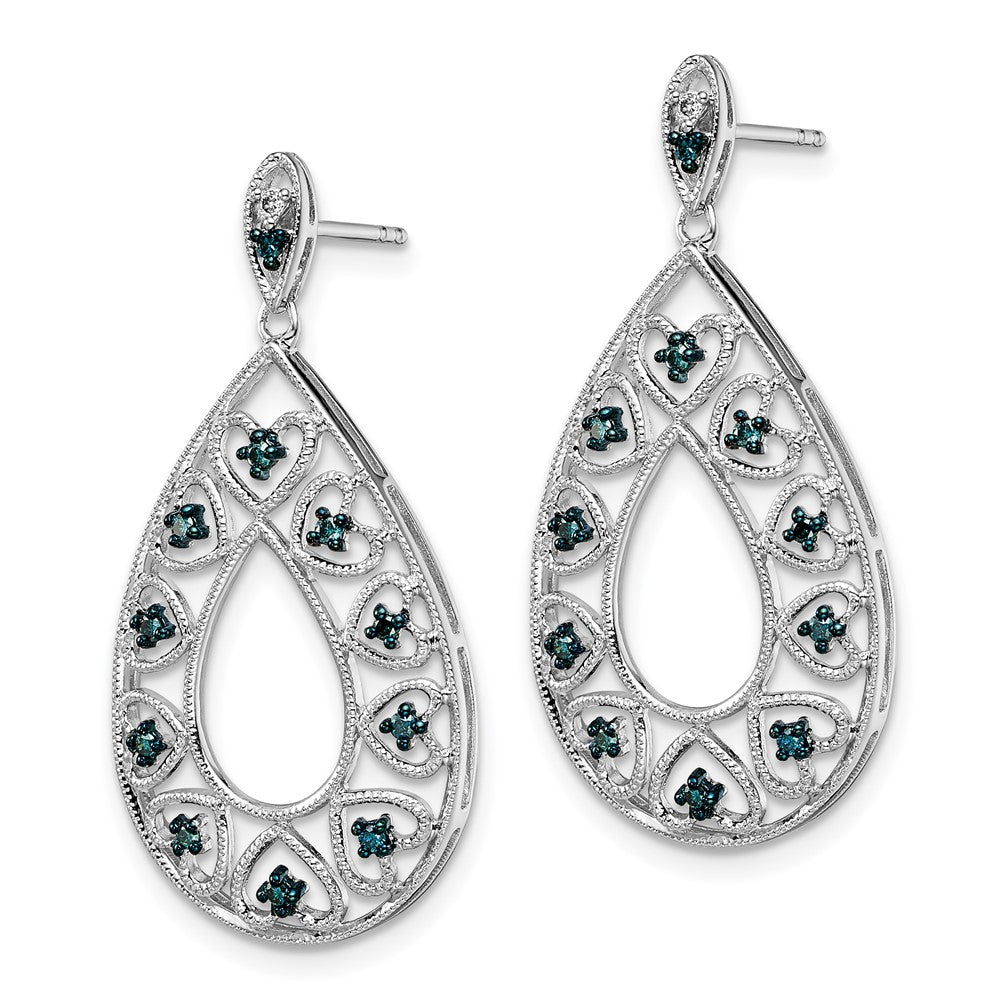 Sterlingsilber Weiß Nacht Rhodiniert Hängend Blau und Diamant Ohrstecker