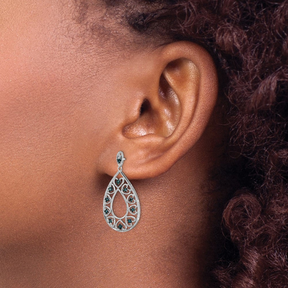 Sterlingsilber Weiß Nacht Rhodiniert Hängend Blau und Diamant Ohrstecker