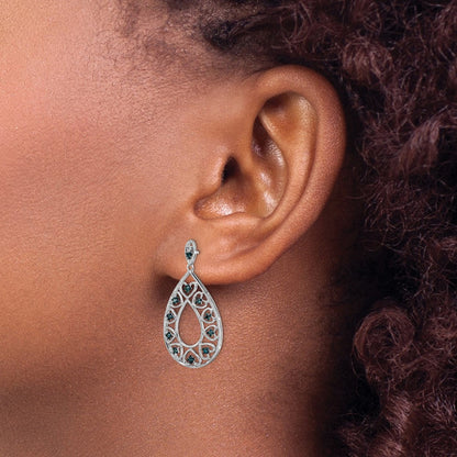 Sterlingsilber Weiß Nacht Rhodiniert Hängend Blau und Diamant Ohrstecker