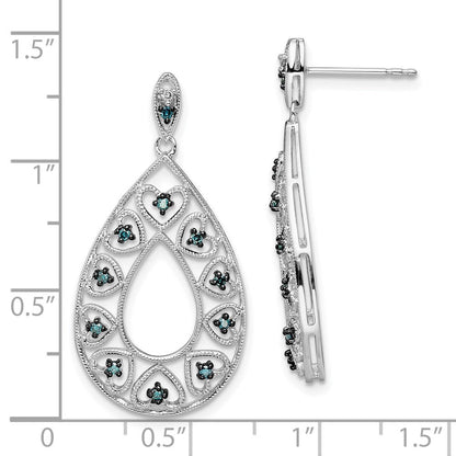 Sterlingsilber Weiß Nacht Rhodiniert Hängend Blau und Diamant Ohrstecker