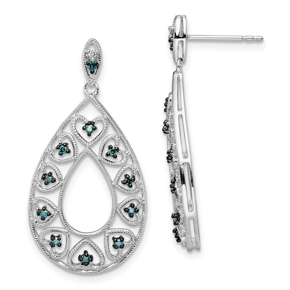 Sterlingsilber Weiß Nacht Rhodiniert Hängend Blau und Diamant Ohrstecker