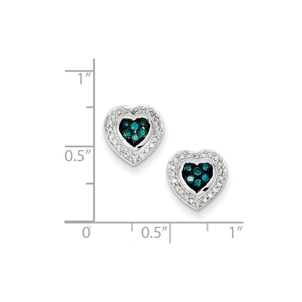 Sterlingsilber Blau Diamant Klein Herz Ohrstecker