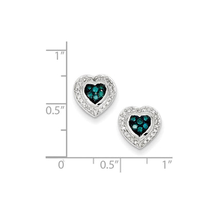 Sterlingsilber Blau Diamant Klein Herz Ohrstecker