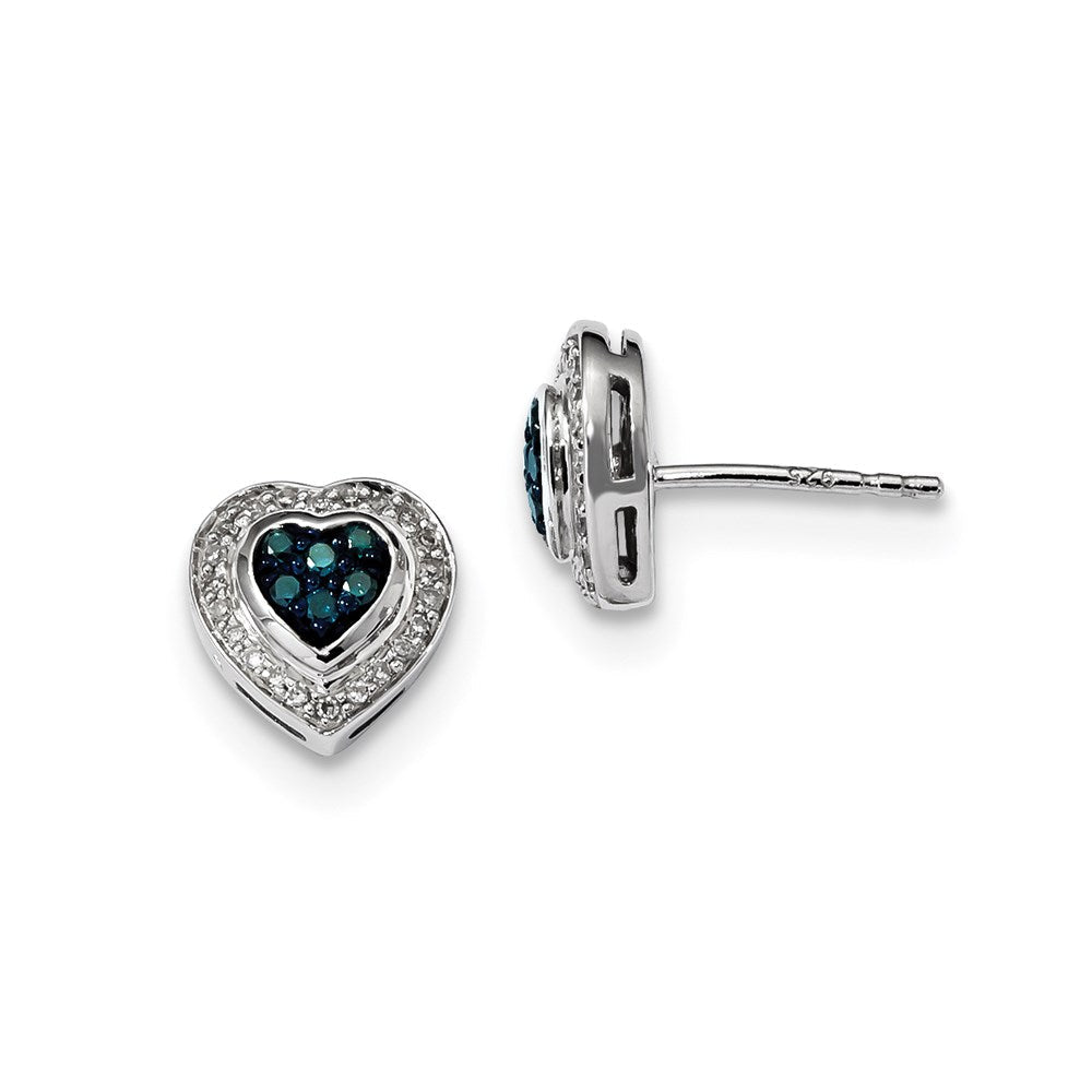 Sterlingsilber Blau Diamant Klein Herz Ohrstecker