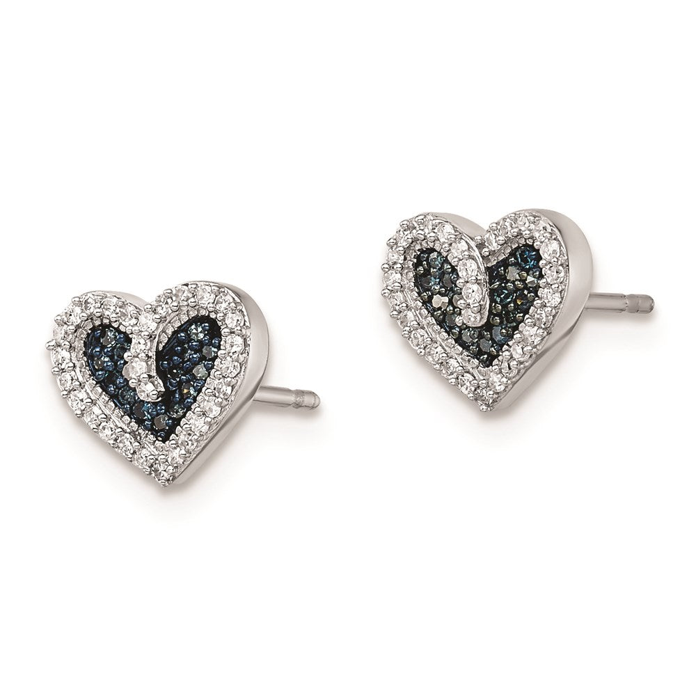Sterlingsilber Weiß Nacht Rhodiniert Blau und Diamant Herz Ohrstecker