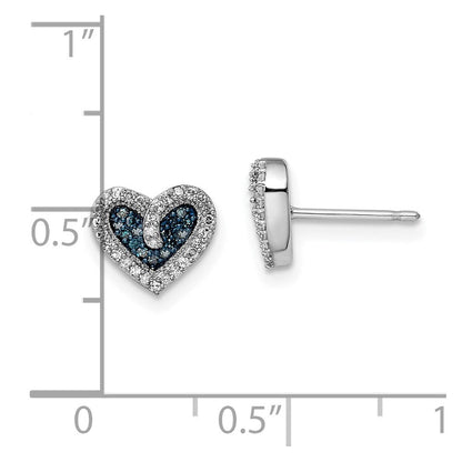 Sterlingsilber Weiß Nacht Rhodiniert Blau und Diamant Herz Ohrstecker