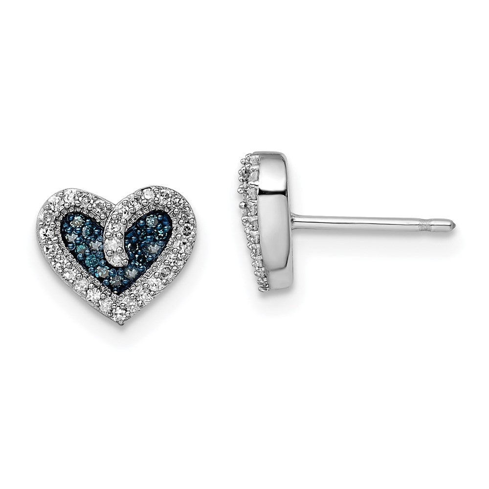 Sterlingsilber Weiß Nacht Rhodiniert Blau und Diamant Herz Ohrstecker