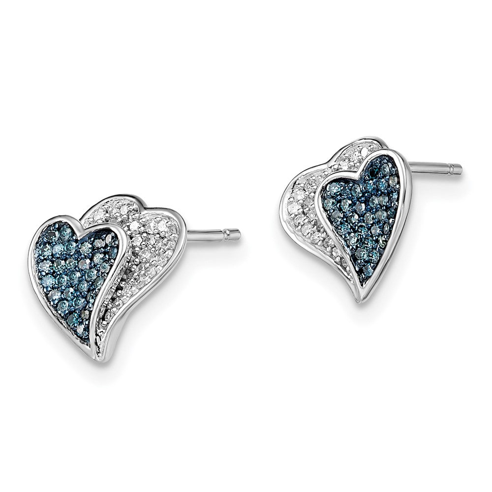 Sterlingsilber Rhodiniert Blau & Weiß Diamant Herzen Ohrringe