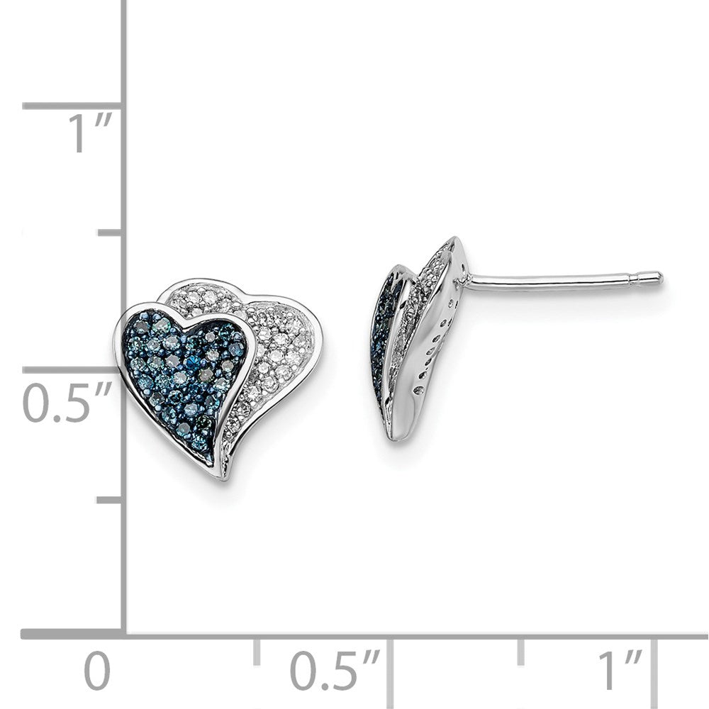 Sterlingsilber Rhodiniert Blau & Weiß Diamant Herzen Ohrringe