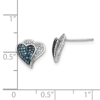 Sterlingsilber Rhodiniert Blau & Weiß Diamant Herzen Ohrringe