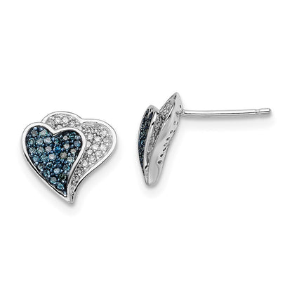 Sterlingsilber Rhodiniert Blau & Weiß Diamant Herzen Ohrringe