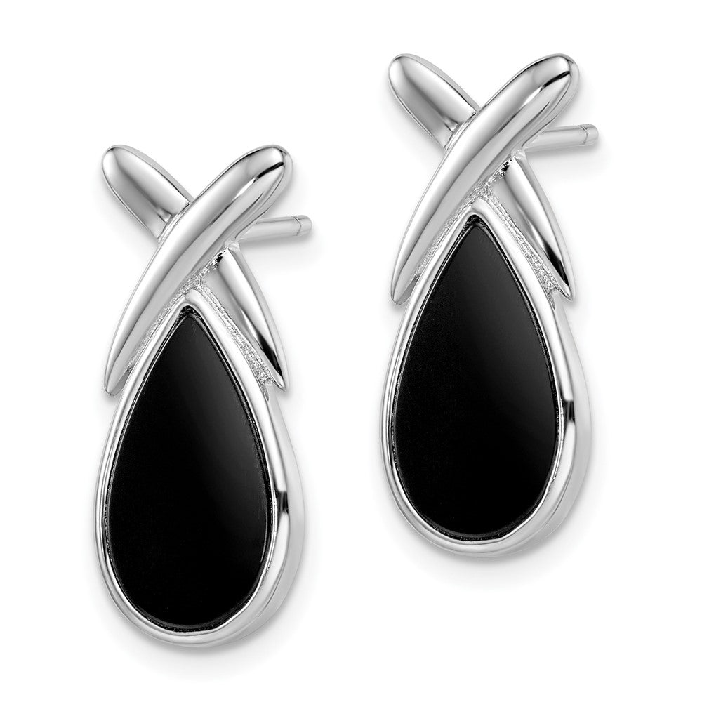 Sterlingsilber Rhodiniert Poliert Onyx Tropfen X Stecker Ohrhänger