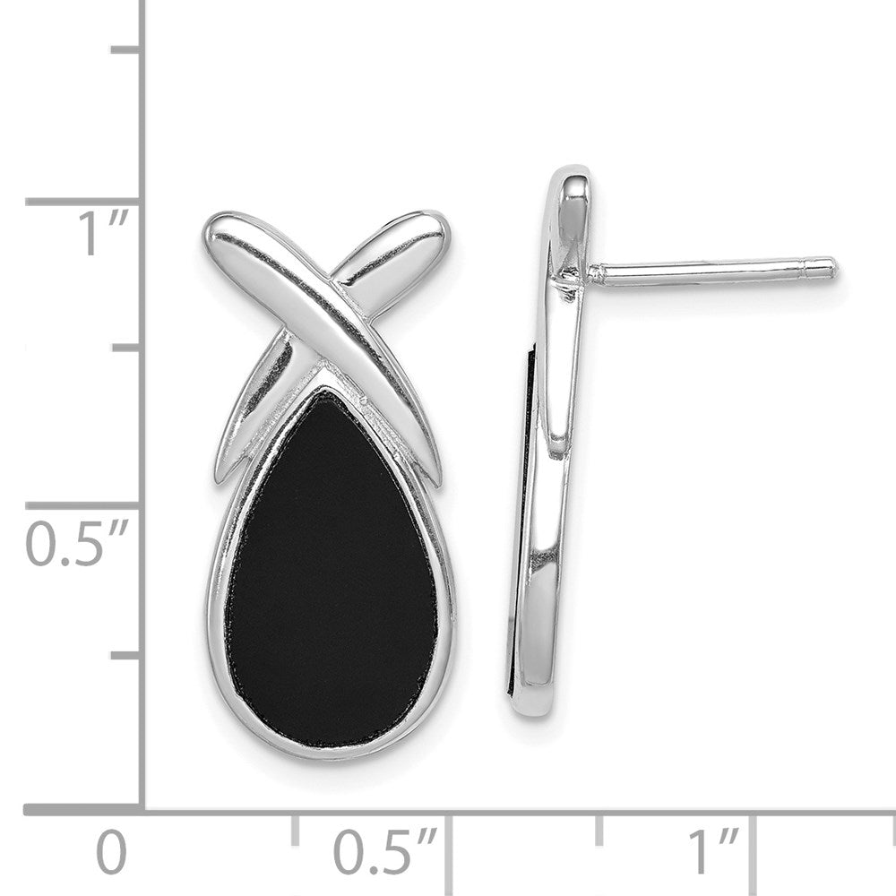 Sterlingsilber Rhodiniert Poliert Onyx Tropfen X Stecker Ohrhänger