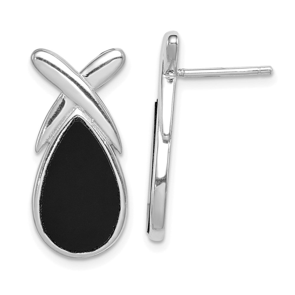 Sterlingsilber Rhodiniert Poliert Onyx Tropfen X Stecker Ohrhänger