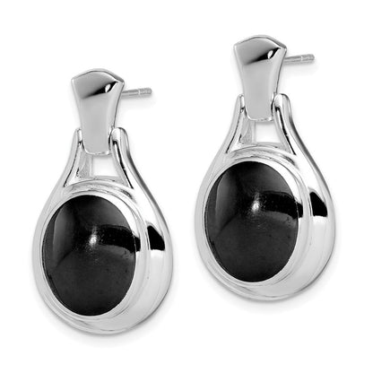 Sterlingsilber Rhodiniert Poliert Oval Onyx Stecker Ohrhänger