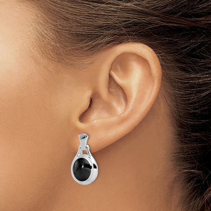 Sterlingsilber Rhodiniert Poliert Oval Onyx Stecker Ohrhänger