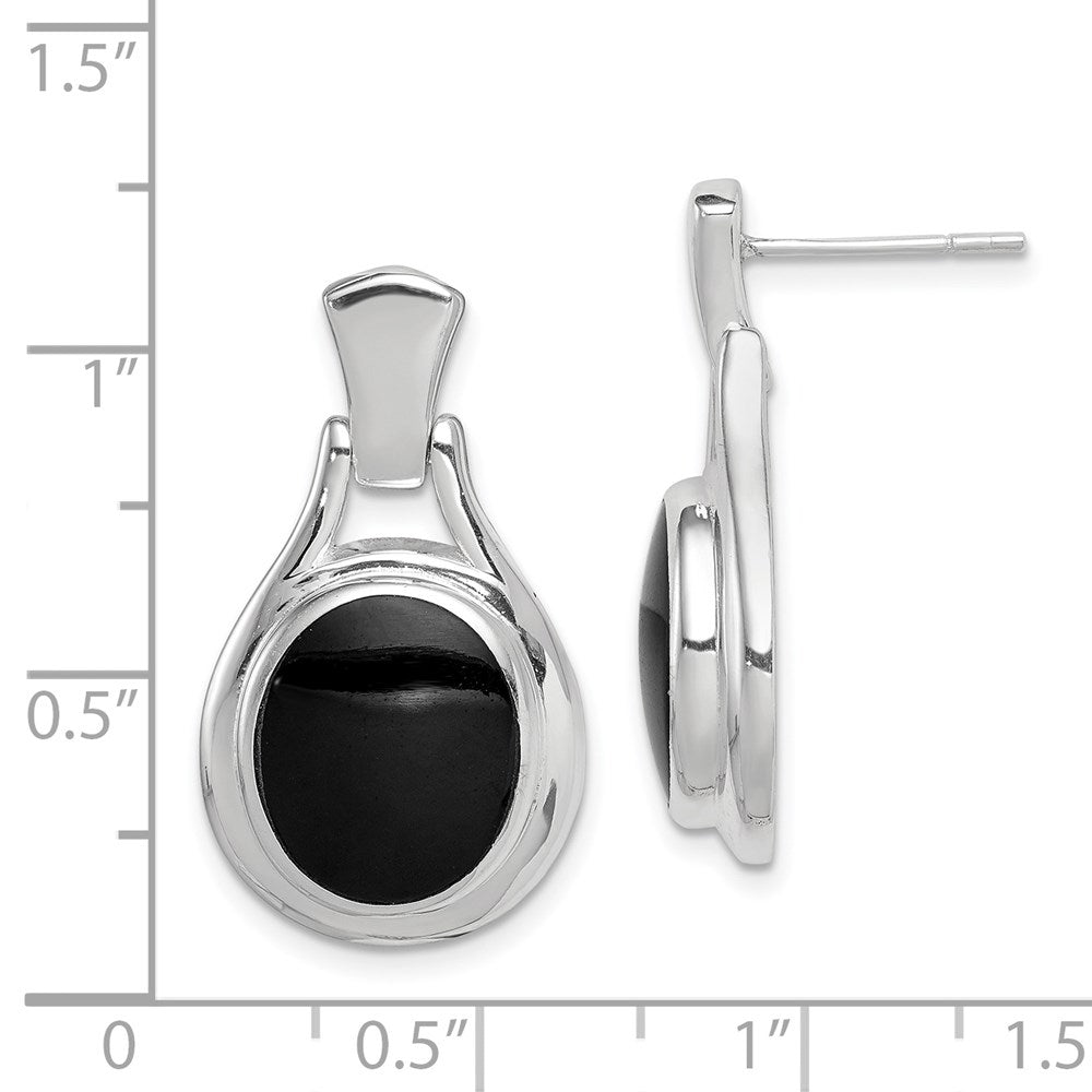 Sterlingsilber Rhodiniert Poliert Oval Onyx Stecker Ohrhänger