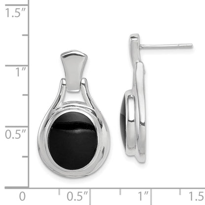 Sterlingsilber Rhodiniert Poliert Oval Onyx Stecker Ohrhänger