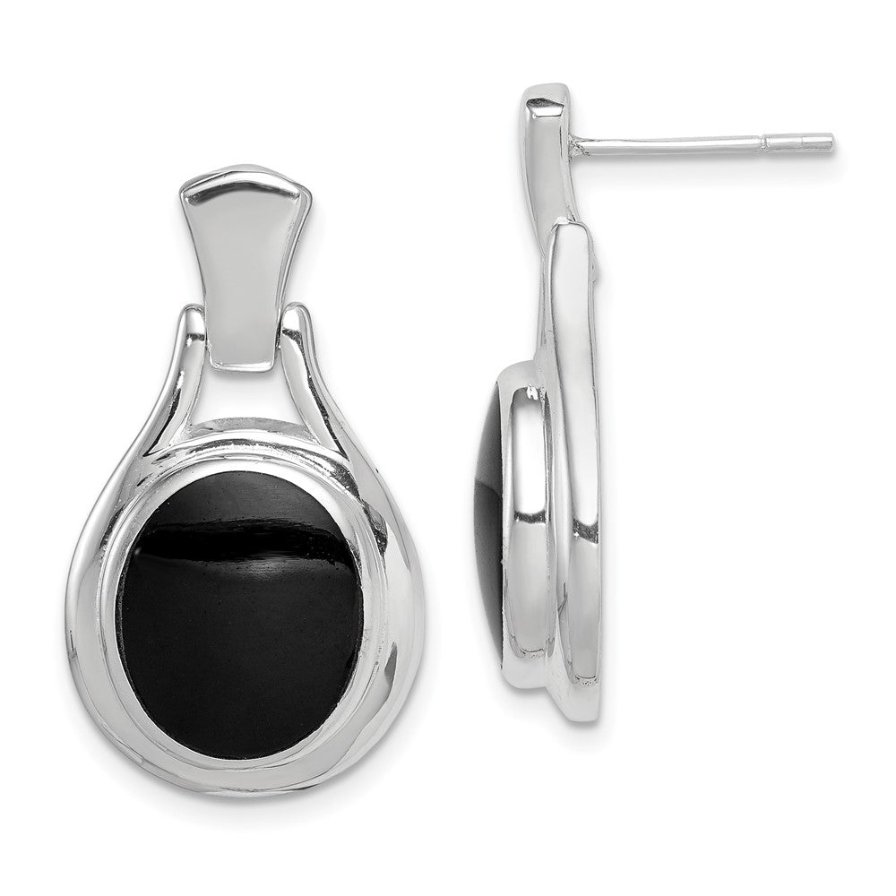 Sterlingsilber Rhodiniert Poliert Oval Onyx Stecker Ohrhänger