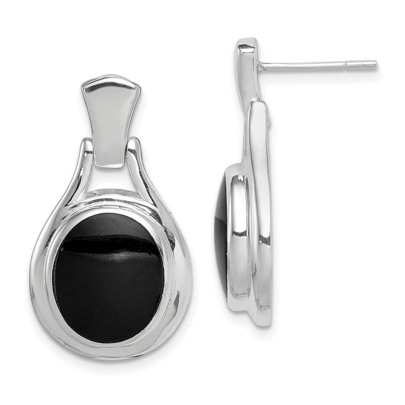 Sterlingsilber Rhodiniert Poliert Oval Onyx Stecker Ohrhänger