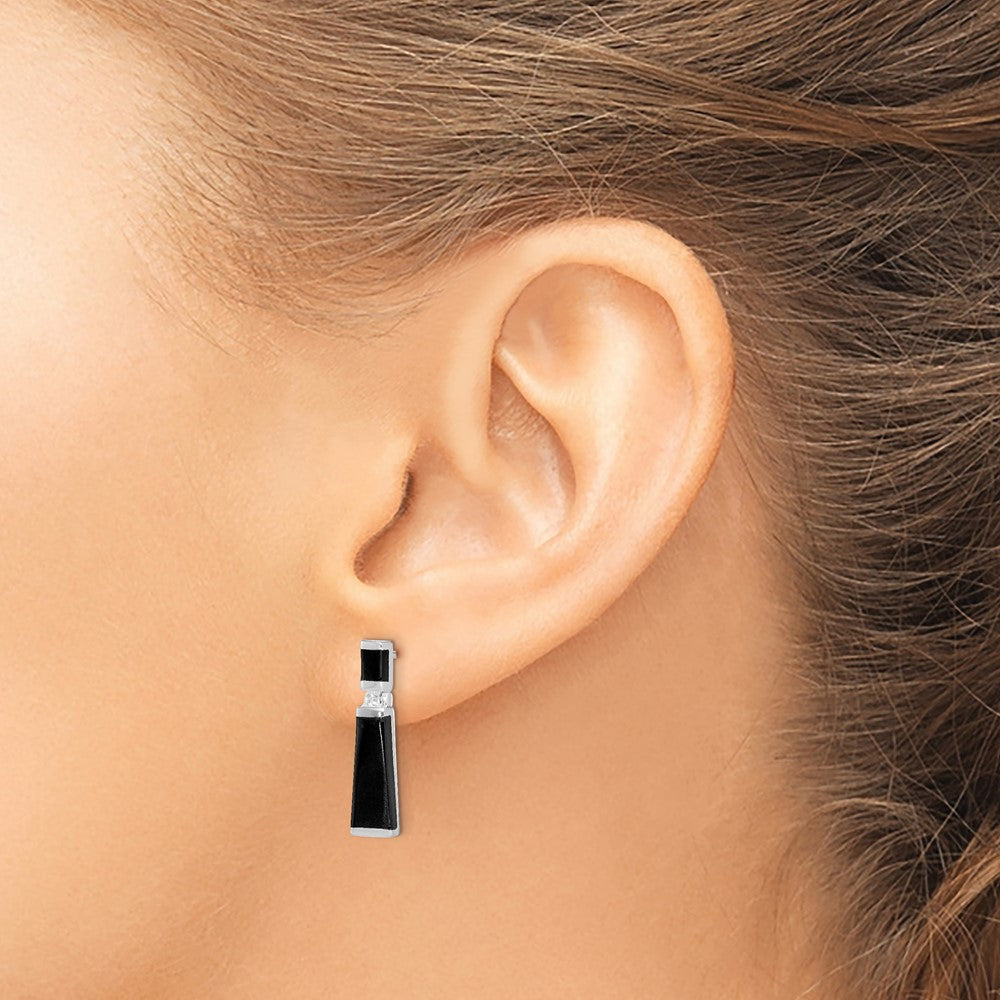 Sterlingsilber Rhodiniert Poliert Verjüngt Onyx Stecker Ohrhänger