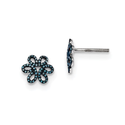 Sterlingsilber Blau Diamant Blume Ohrstecker