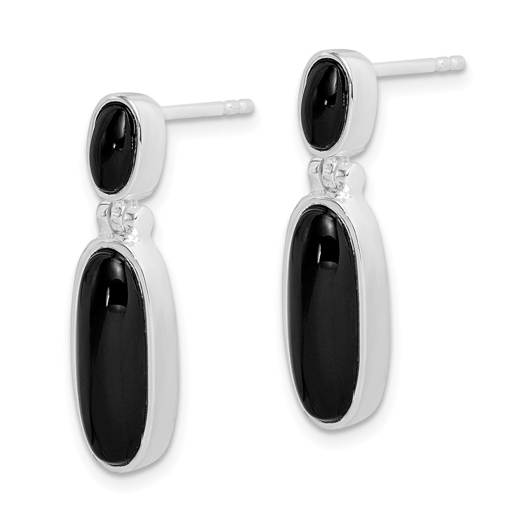 Sterlingsilber Rhodiniert Poliert Oval Onyx Stecker Ohrhänger