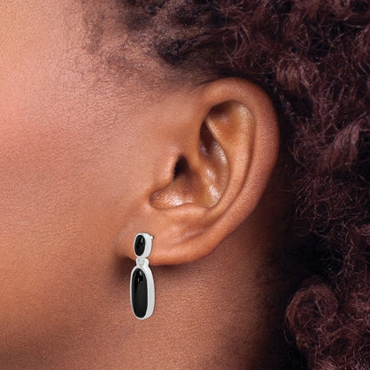Sterlingsilber Rhodiniert Poliert Oval Onyx Stecker Ohrhänger