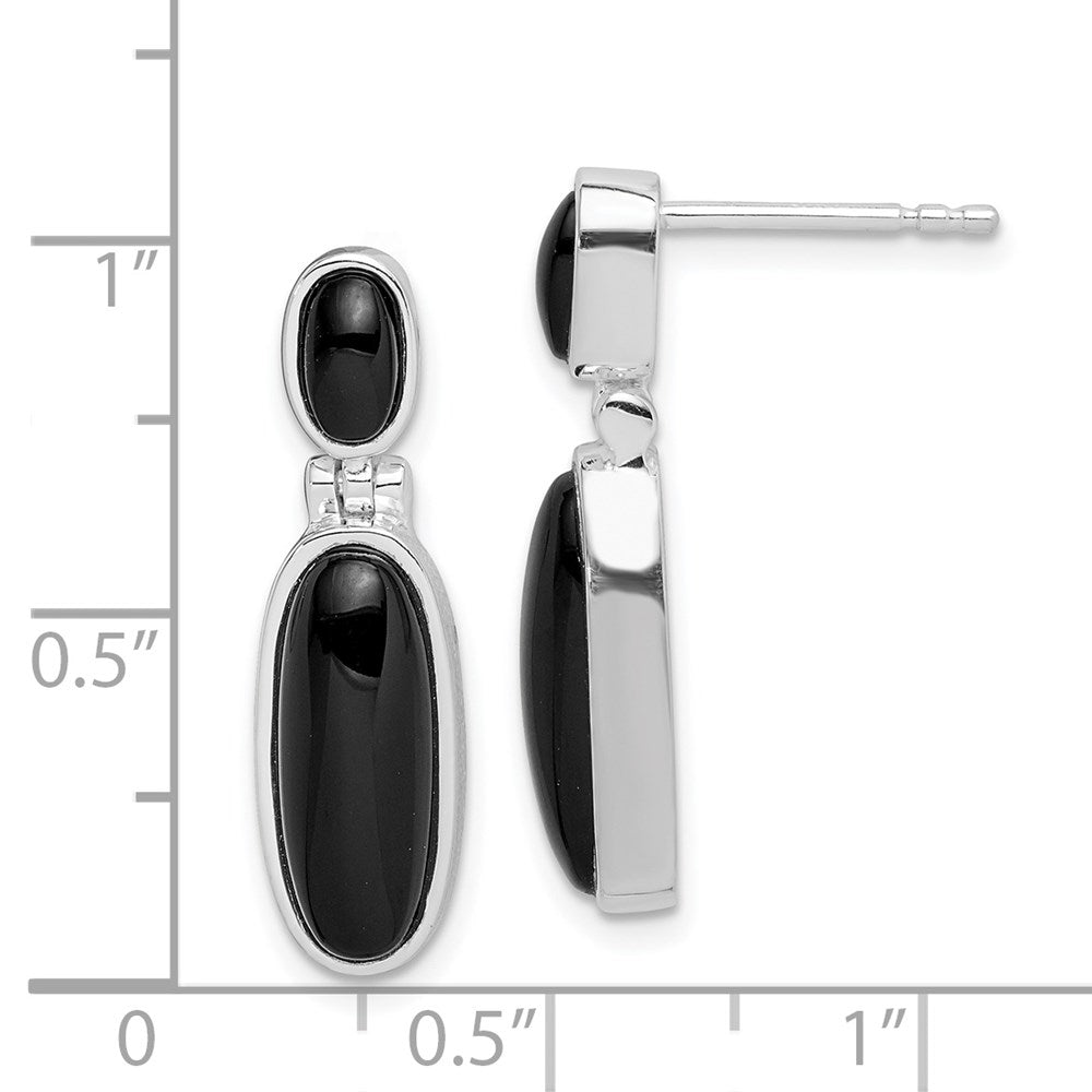 Sterlingsilber Rhodiniert Poliert Oval Onyx Stecker Ohrhänger