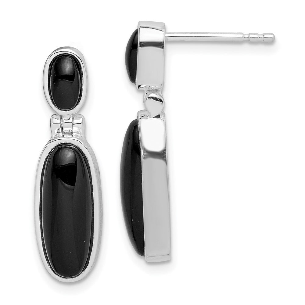 Sterlingsilber Rhodiniert Poliert Oval Onyx Stecker Ohrhänger