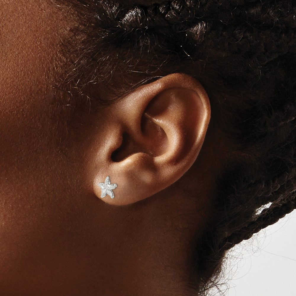 Sterlingsilber Seestern Mini Ohrringe mit Diamantiert Mittig