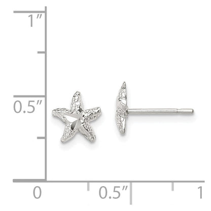 Sterlingsilber Seestern Mini Ohrringe mit Diamantiert Mittig