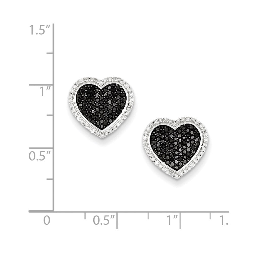Sterlingsilber Schwarz und Weiß Diamant Herz Ohrstecker