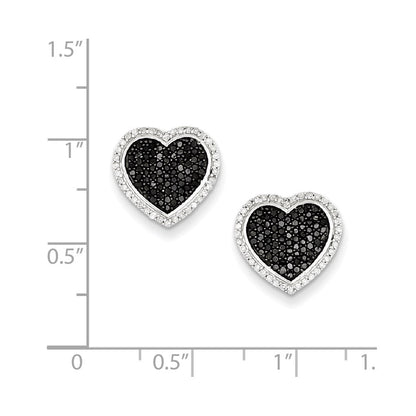 Sterlingsilber Schwarz und Weiß Diamant Herz Ohrstecker