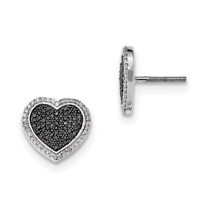 Sterlingsilber Schwarz und Weiß Diamant Herz Ohrstecker