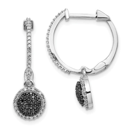 Sterlingsilber Weiß Nacht Rhodiniert Schwarz und Diamant Klappbar Creole Ohrhänger