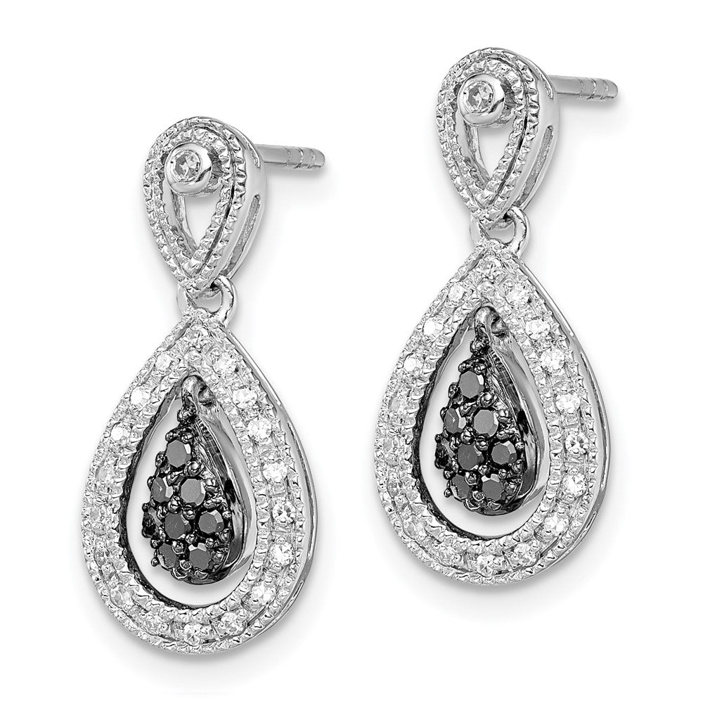 Sterlingsilber Weiß Nacht Rhodiniert Schwarz und Diamant Doppelt Tropfen Hängend Ohrstecker